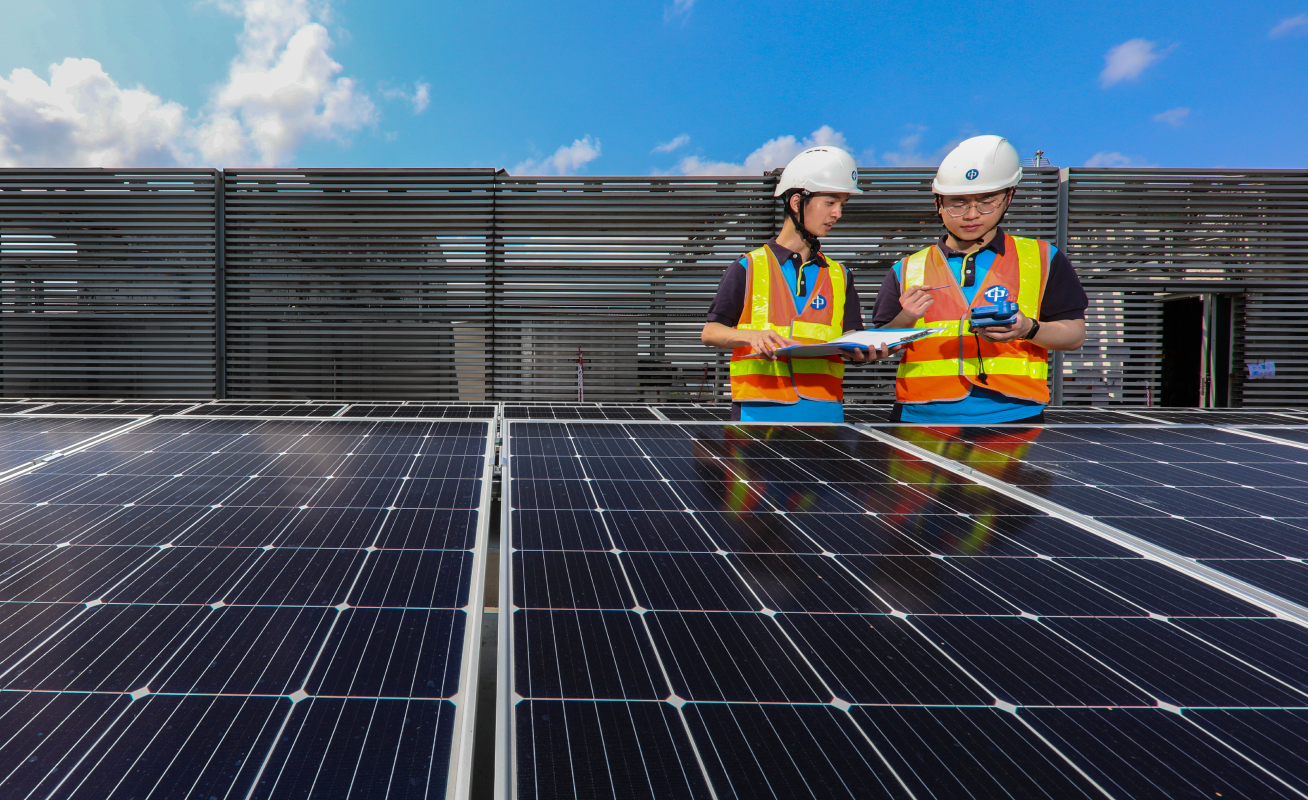 Engineers performing regular check on CLP solar system