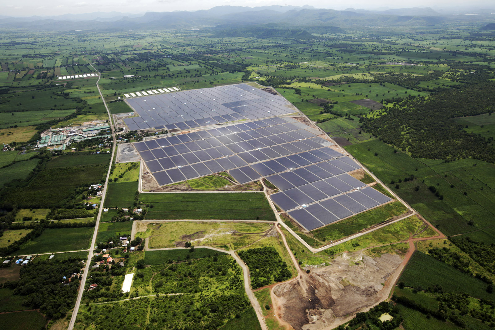 Aerial view of Lopburi Solar Farm in Thailand